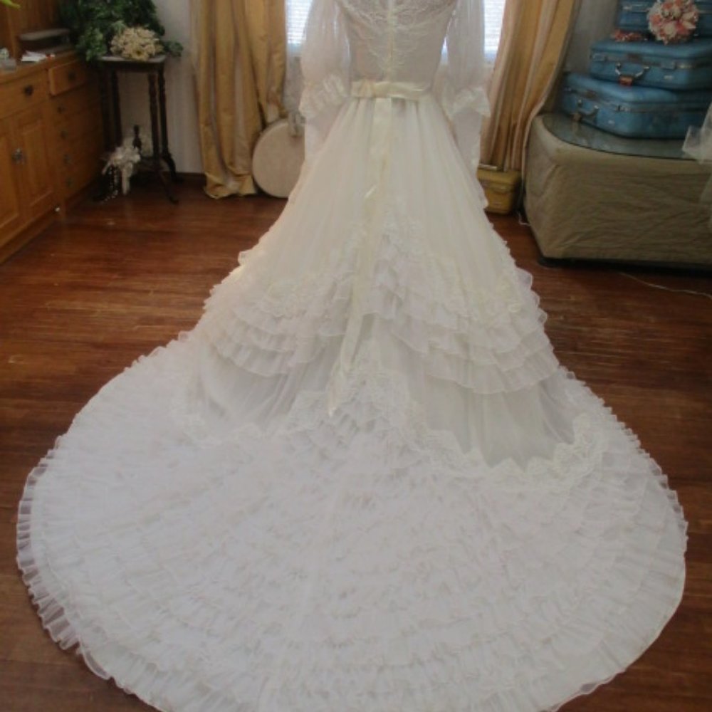 50s Organza Ruffle Wedding Dress gown Vintage - Picture 4 of 8